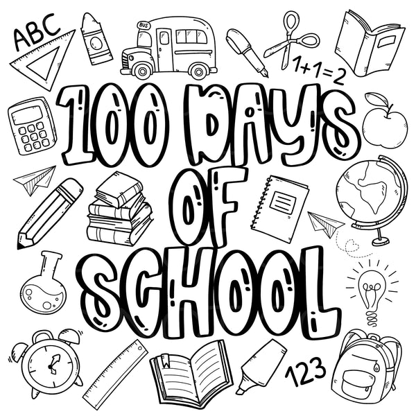 100th day school clipart black and white